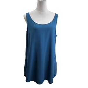Eileen Fisher Silk Georgette Crepe Scoop Neck Tunic Tank Top Size L Nile NWT